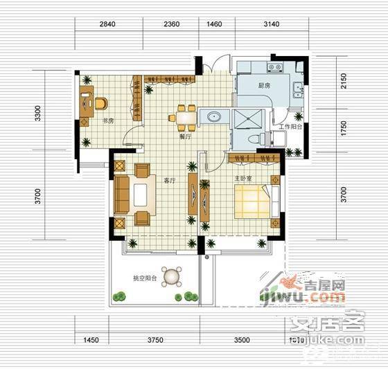 天阳上河2室2厅1卫91㎡户型图