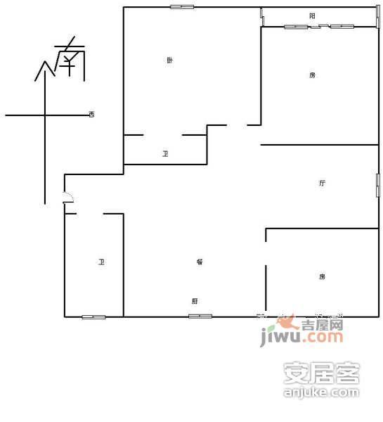 毛家桥公寓3室2厅1卫143㎡户型图