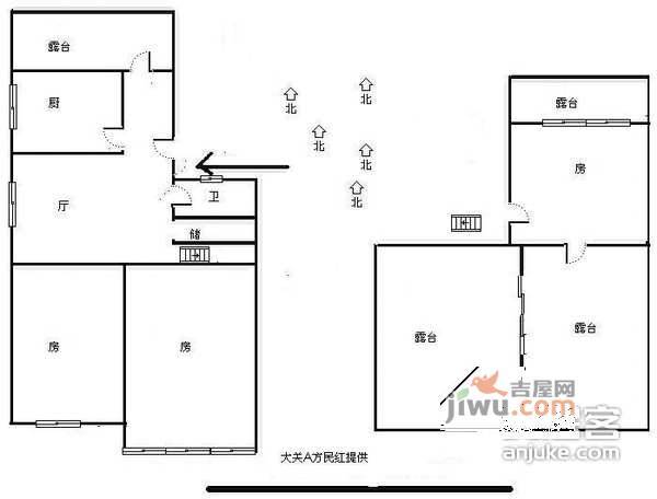 大关东一苑3室2厅2卫72㎡户型图