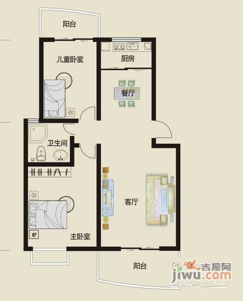 运新花苑五区2室2厅1卫110㎡户型图