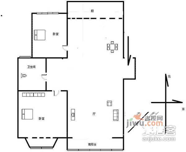 湖畔莲花港2室2厅1卫110㎡户型图