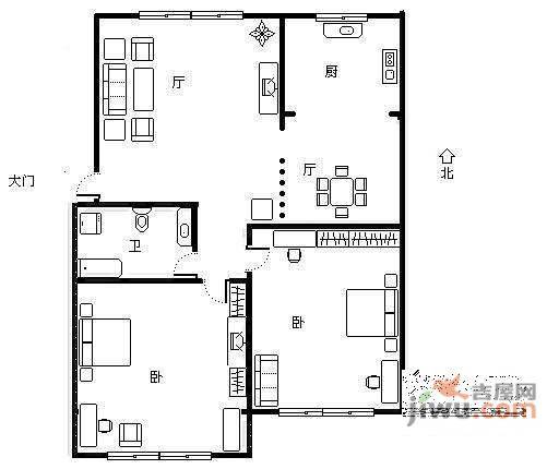 文苑小区2室2厅1卫88㎡户型图