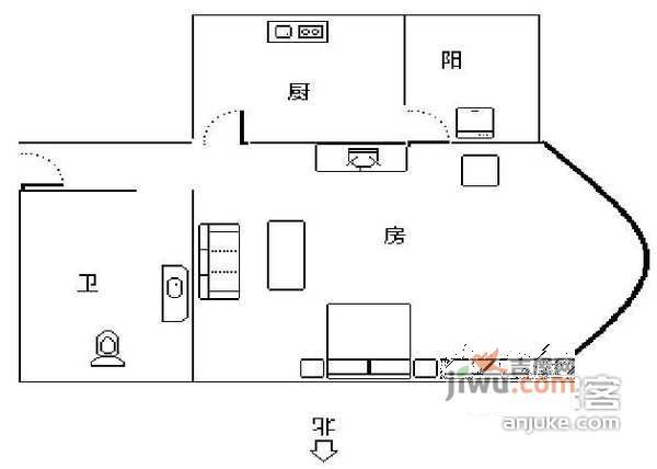 中江花园1室1厅1卫50㎡户型图