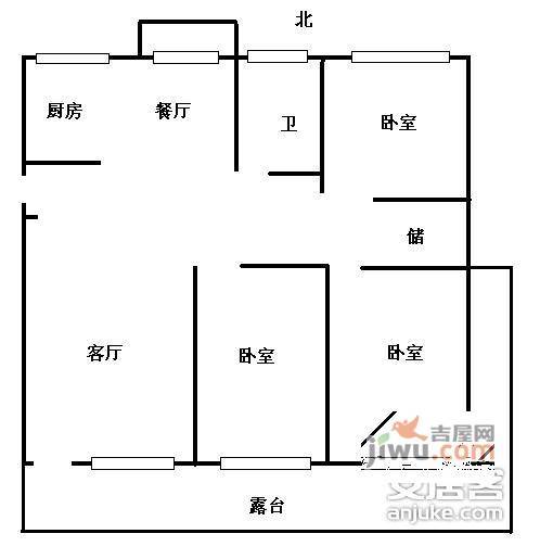 南都江滨花园3室2厅1卫134㎡户型图