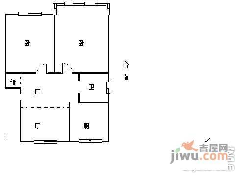 武林门新村2室2厅1卫77㎡户型图