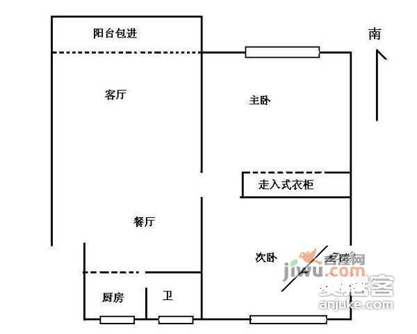 物华小康居住区2室2厅1卫90㎡户型图