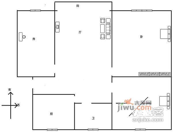 物华小康居住区3室1厅1卫108㎡户型图