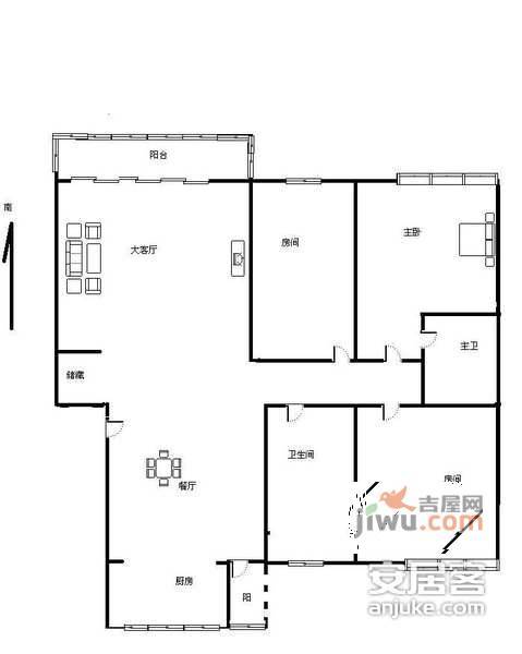 政苑小区A区3室2厅1卫123㎡户型图