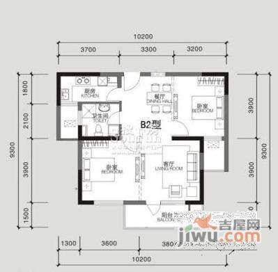 银爵世纪公寓2室2厅1卫98㎡户型图