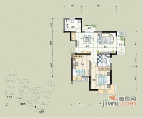 盛元慧谷2室2厅2卫78㎡户型图