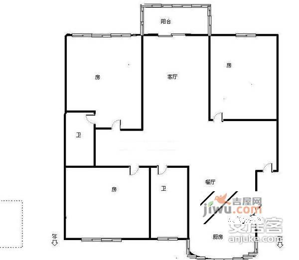 嘉南公寓3室2厅2卫130㎡户型图