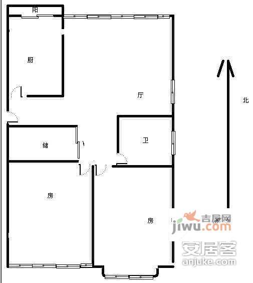 世贸丽晶城2室1厅1卫78㎡户型图