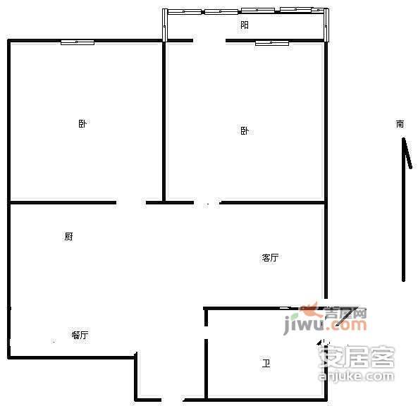 世贸丽晶城2室2厅1卫89㎡户型图