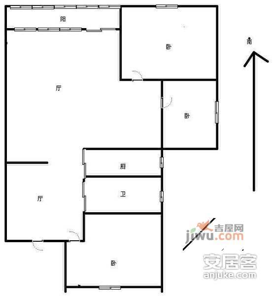 外东山弄小区3室2厅1卫127㎡户型图