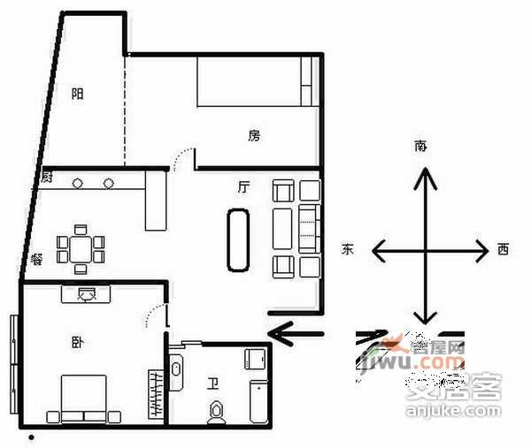 华门自由21世纪公寓2室1厅1卫104㎡户型图