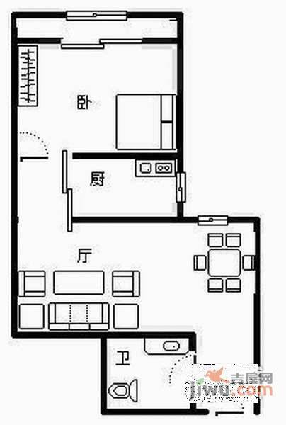 华门自由21世纪公寓1室1厅1卫38㎡户型图