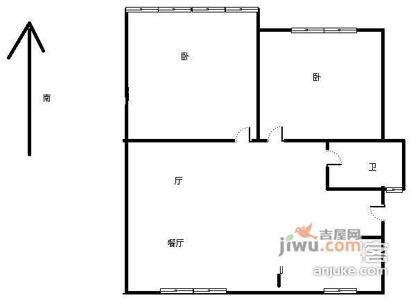 天河西苑2室2厅1卫100㎡户型图