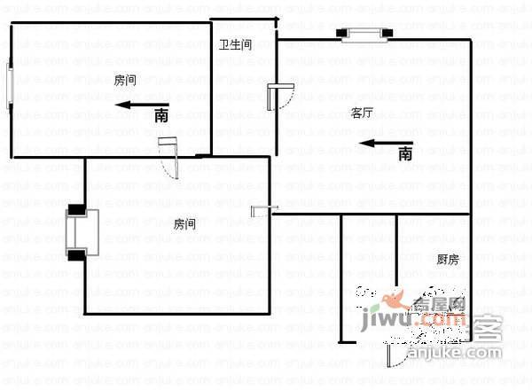 中兴花园2室1厅1卫户型图