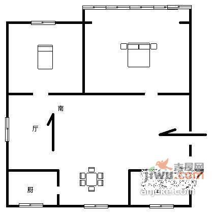 新湖北国之春2室1厅1卫90㎡户型图