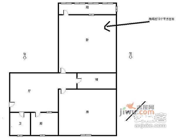 濮家东村2室1厅1卫77㎡户型图