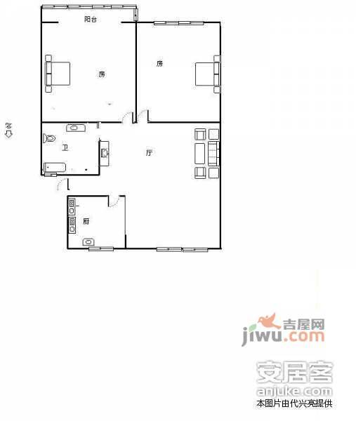 濮家东村2室1厅1卫77㎡户型图