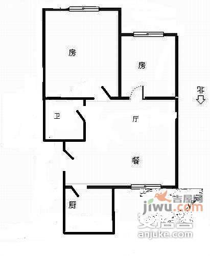 现代景苑2室2厅1卫95㎡户型图