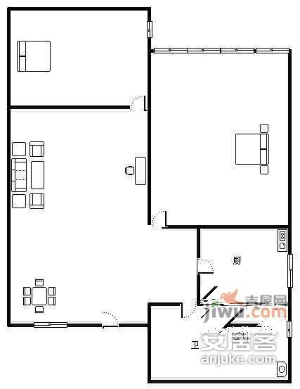 信义坊小区2室1厅1卫110㎡户型图