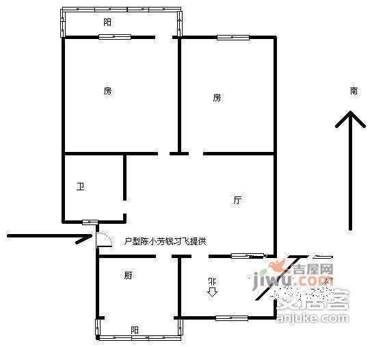 塘河北村2室2厅1卫85㎡户型图