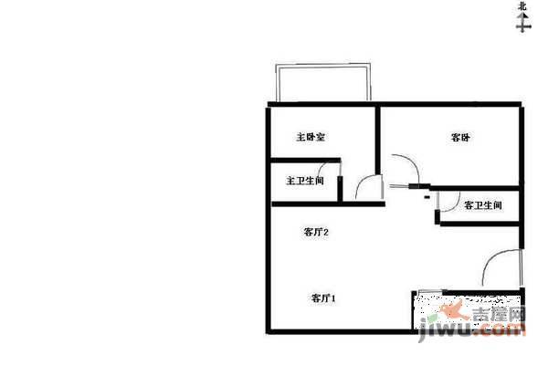 钱江湾花园2室1厅1卫68㎡户型图