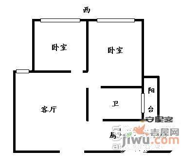 钱江湾花园2室1厅1卫68㎡户型图