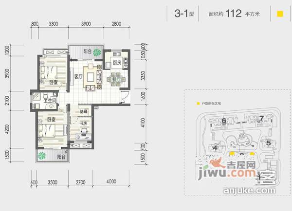 银树湾3室1厅1卫户型图