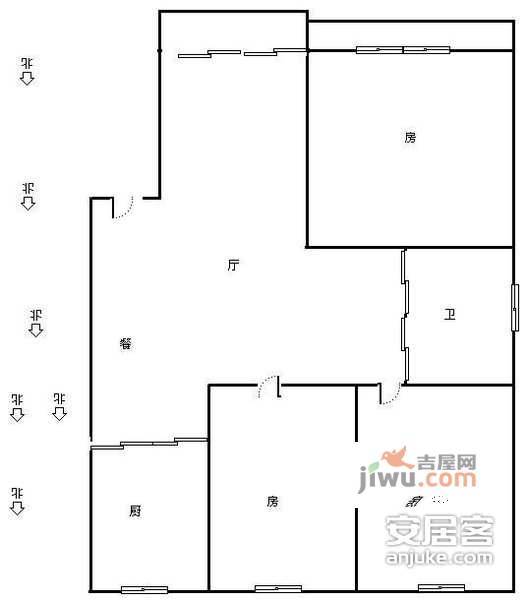 近江二园3室1厅1卫75㎡户型图