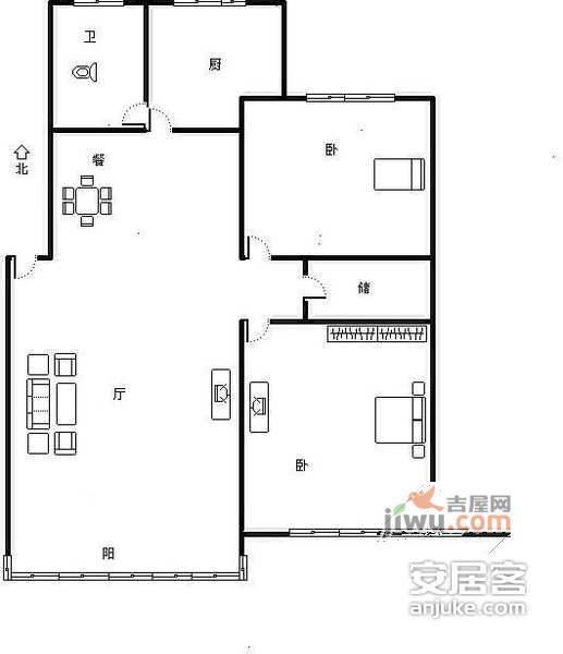 府苑新村2室2厅1卫98㎡户型图