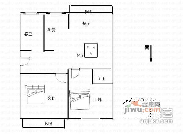 贺田尚城2室2厅2卫128㎡户型图