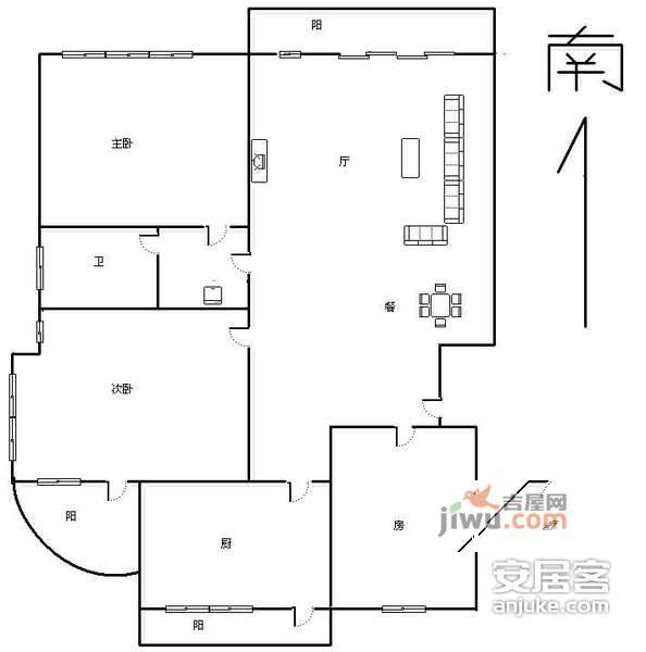 紫金庭园3室2厅1卫188㎡户型图