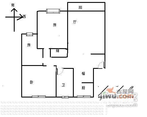 紫桂花园3室2厅1卫128㎡户型图