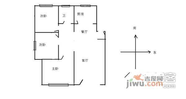 紫桂花园3室2厅1卫128㎡户型图