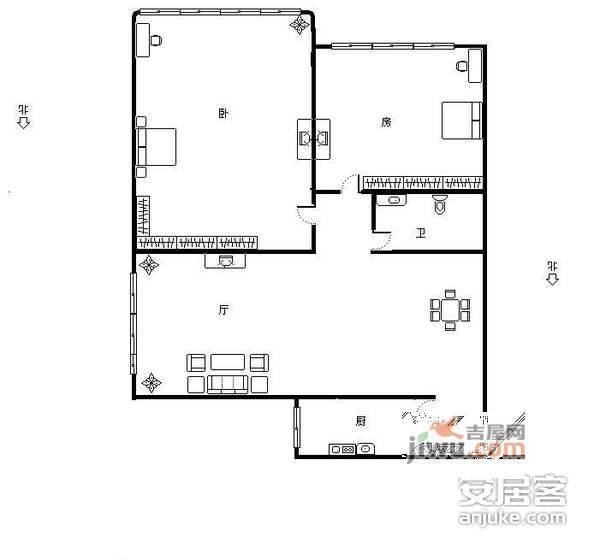 青园小区2室2厅1卫124㎡户型图