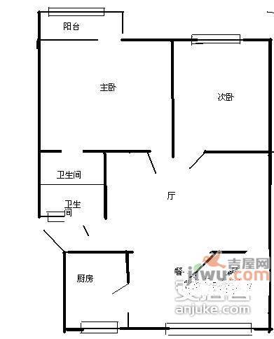 美政花苑2室2厅2卫87㎡户型图