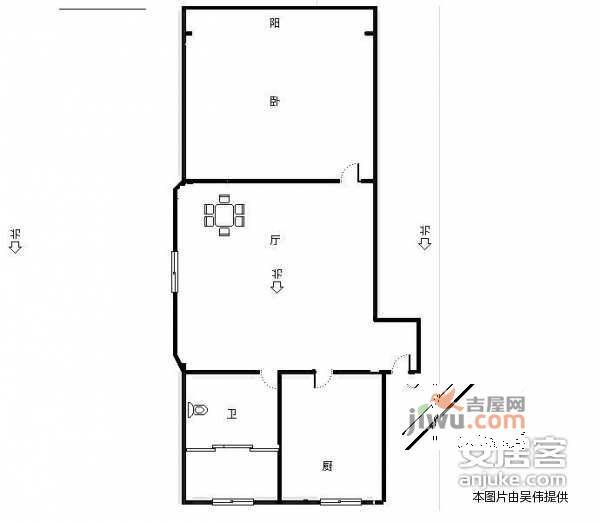 美政花苑1室1厅1卫46㎡户型图