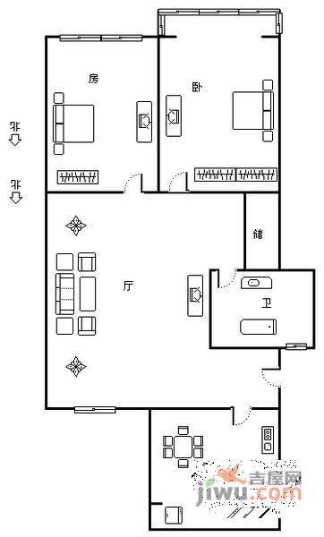 远大花园2室1厅1卫90㎡户型图