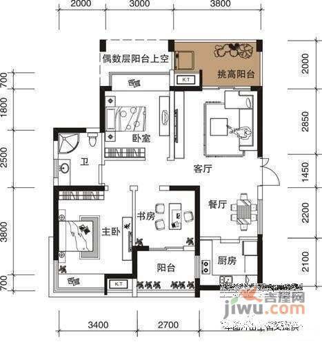 西城美墅3室2厅1卫136㎡户型图