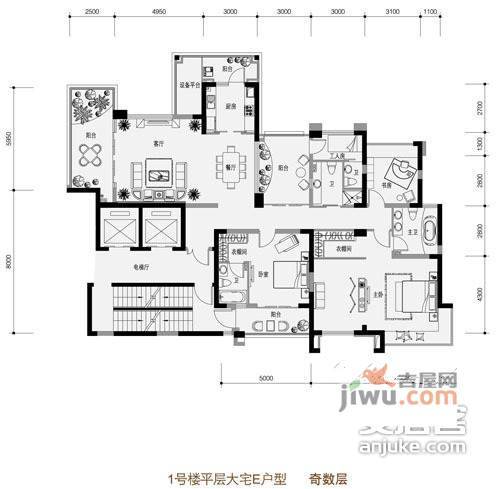 中海钱塘山水5室2厅3卫278㎡户型图