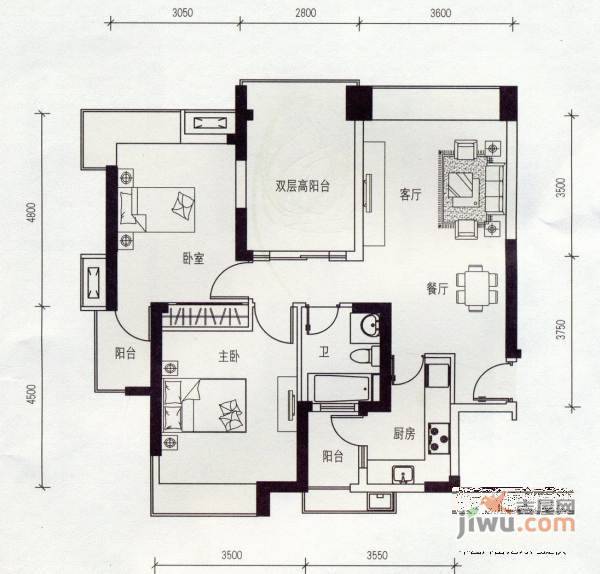 中海钱塘山水3室2厅1卫120㎡户型图