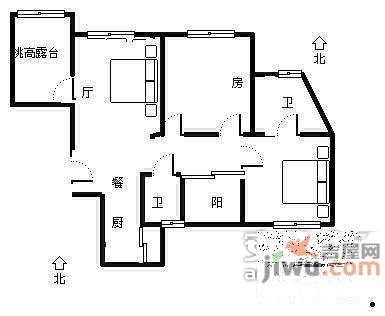 中海钱塘山水2室2厅2卫90㎡户型图