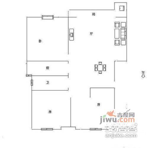 东都公寓3室2厅1卫109㎡户型图