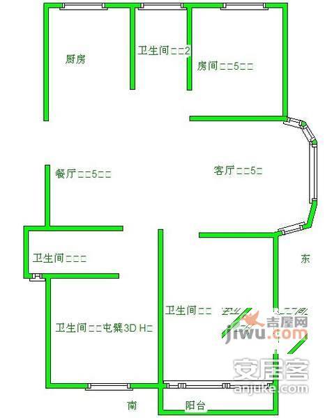 发展今日嘉园3室2厅2卫138㎡户型图