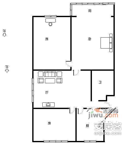 三里新城桂苑3室1厅1卫114㎡户型图