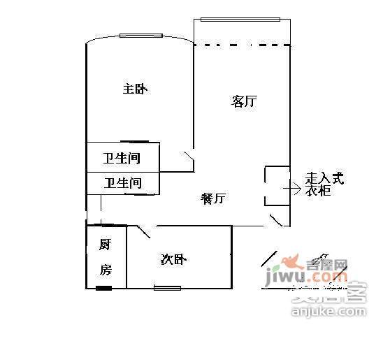 三里新城桂苑2室2厅2卫89㎡户型图