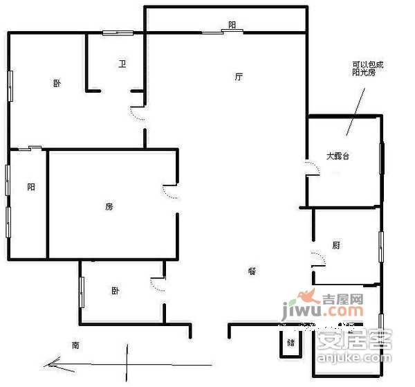 三墩颐景园荷风苑3室2厅2卫156㎡户型图